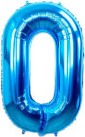 Folieballon Cijfer 0  Blauw 36 cm   (lucht) met opblaas rietje