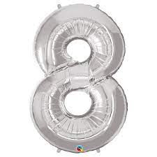 Folieballon Cijfer 8 Zilver 86 cm