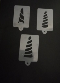 Set van 3 hoorns  Unicorn.  schmink  Sjabloon  Eigen merk