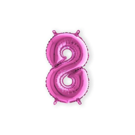 Folieballon Cijfer 8  roze 36 cm   (lucht) met opblaas rietje