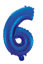 Folieballon Cijfer 6 Blauw  86 cm  lucht en helium geschikt