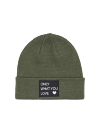 ONLY KONMADISON LOGO BEANIE olijf