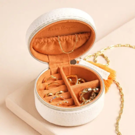 Mini ronde linnen sieraden doosje