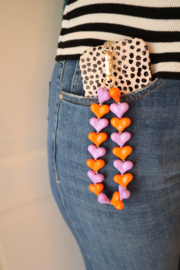Paarse en oranje hartjes telefoon armband