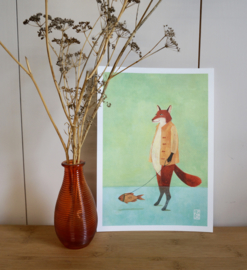 Kleine poster A4 | Fox with Pet Fish
