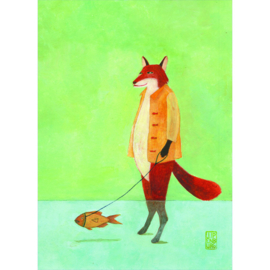 Postkaart A6 | Fox wit Pet Fish | 1 stuk