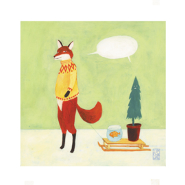 Postkaart | Fox with Pet Fish, a Christmas edition | 5 stuks