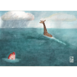 Kaart A5 | Giraffe and Fish | 4 stuks