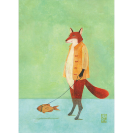 Postkaart A6 | Fox with Pet Fish | 5 stuks