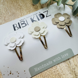 Setje Haarspeldjes Bloemen  Wit/Naturel