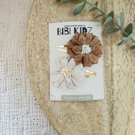 Haarspeld Grote Bloemen Naturel/Bruin