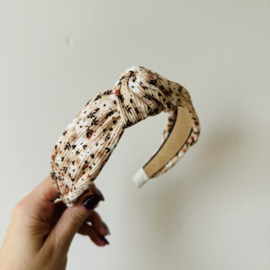 Knoop Haarband Rib Beige Bloemetjes
