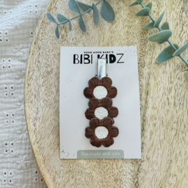 Haarspeld Bloemen Bruin/Wit 7 cm