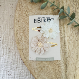 Haarspeld Grote Bloemen Naturel/Wit