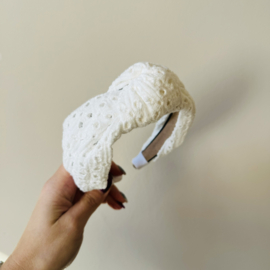 Knoop Haarband Broderie Wit