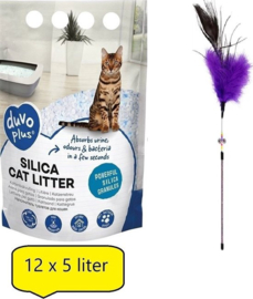 Duvo+ Premium Silica Kattenbakvulling - Voordeelverpakking - 12x 5L - Incl - speelhengel