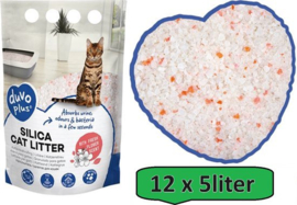 Premium silica kattenbakvulling bloemen wit/roze - 12 x 5 liter voordeelverpakking