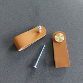 Knop Leer Bruin - 68mm