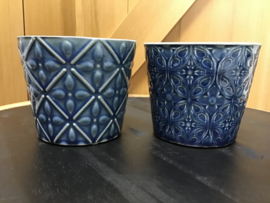 Blauwe bloempotjes set van 2