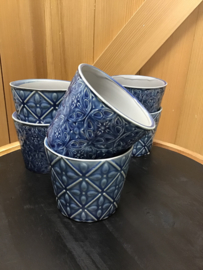 Blauwe bloempotjes set van 2