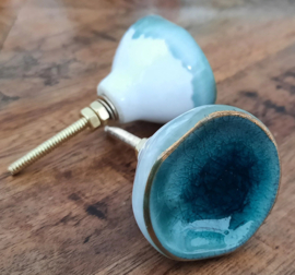 Knop Porselein Golvend Aqua - 45mm
