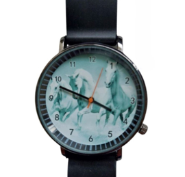 Horloge zwart met paard(en)