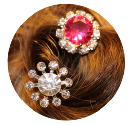 Knotpin bloem zilver of roze strass s/2