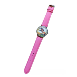 Horloge roze met bruin paard