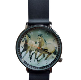 Horloge zwart met paard(en)