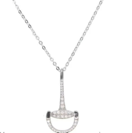 Zilveren paarden ketting met bit en strass steentjes