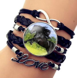 Lederen Infinity paarden armband zwart