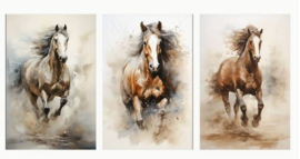 Canvas 3 luik poster Aquarel Paarden