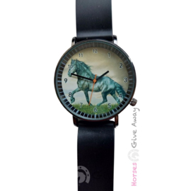 Horloge zwart met paard(en)