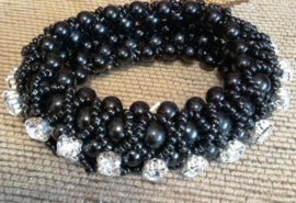 Knotband blauw of zwart met steentjes
