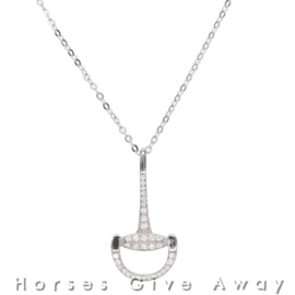 Zilveren paarden ketting met bit en strass steentjes