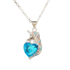 Ketting met eenhoorn en blauw hart