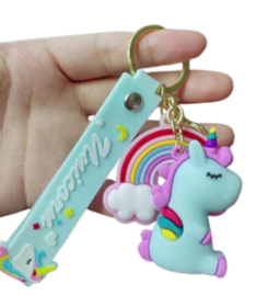 Unicorn regenboog sleutelhanger blauw