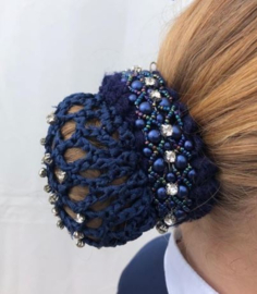 Knotband blauw of zwart met steentjes