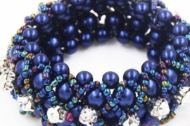 Knotband blauw of zwart met steentjes