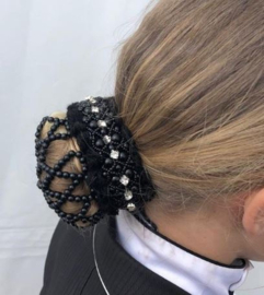 Knotband blauw of zwart met steentjes