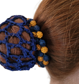 Knotband blauw met oranje strass