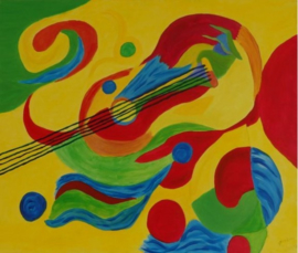 Het abstracte schildering van een gitaar.
