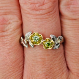 Golden ring with green diamond.