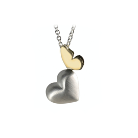 Silver heart with golden butterfly.