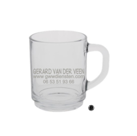 Tekst en logo naar wens (Koffie of Thee glas)