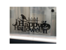 Happy Halloween met heksen schoenen, kraai, hek en pompoen