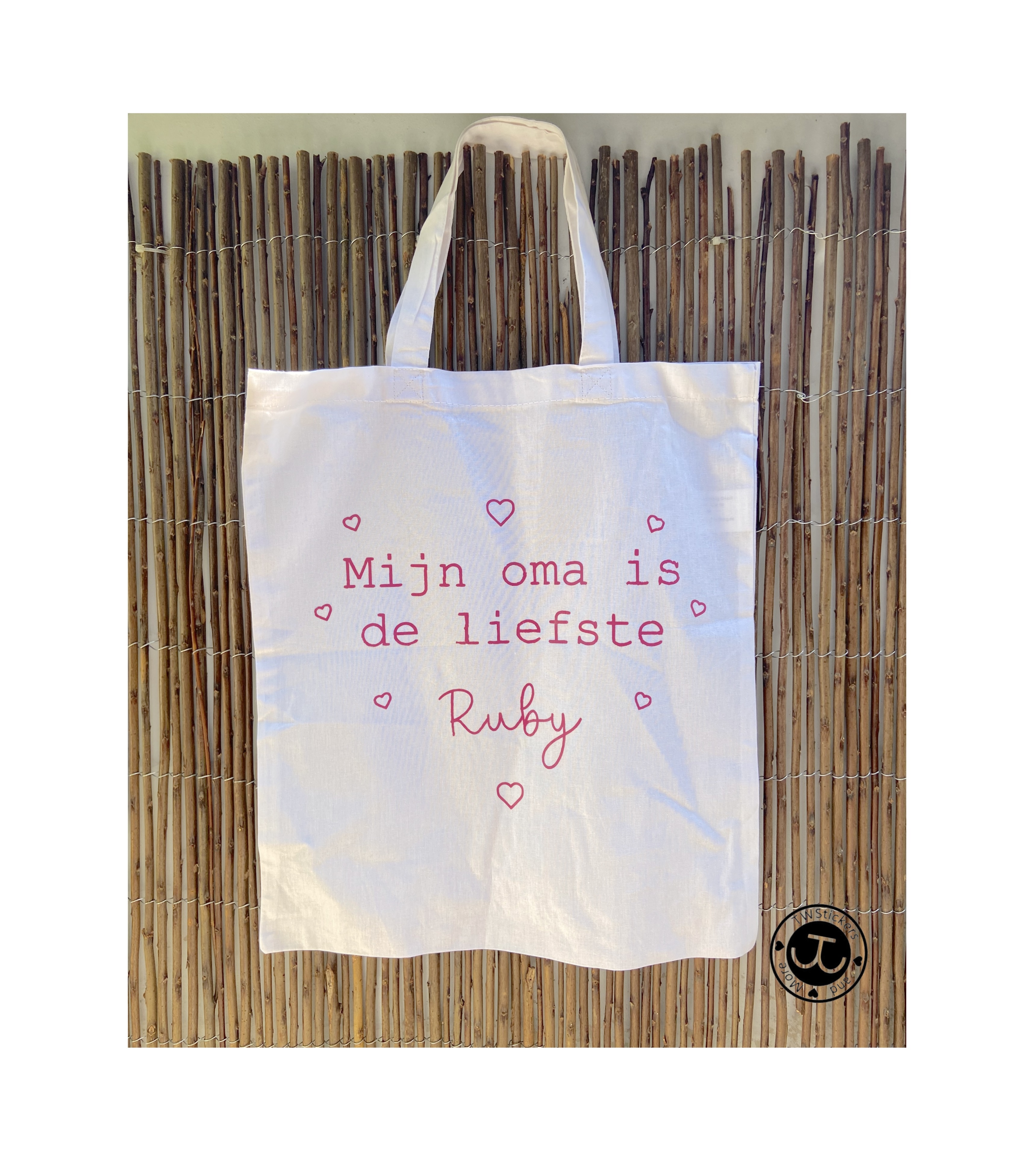 Katoenen tas met tekst en afbeelding naar wens (lettertype naar keuze)