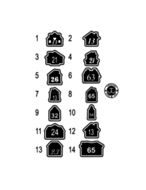 Huisje met huisnummer (huisje en lettertype naar keuze) set van 4 stuks