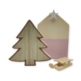 Kerst houten setje huisje, boom & slee