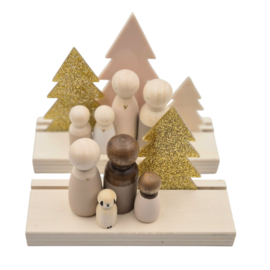 NATURE Kerst houten standaard 3x boom